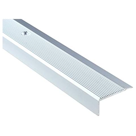 35x15mm - 1M Stair Nosing ONE Sided Grooved Anodised Aluminium Anti Non Slip Rubust Trim Drilled Edge Trim TMW Profiles (Silver) Cover