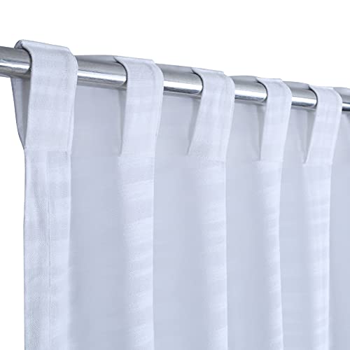 Bedding Craft - White Cotton Curtain Panels - Set Of 2, 50X96, Tab Top, Farmhouse Stripe Design - Ideal Window Treatment For Bedroom, Reverse Panels, Drapes, And Home Decor #TOP2