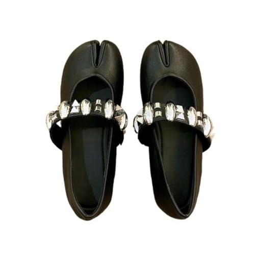 ZQW Cute Tabi Shoes Split Toe Mary Jane Ballet Flats Sparkly Rhinestone Strap Comfortable Ballerinas for Women Casual Dressy