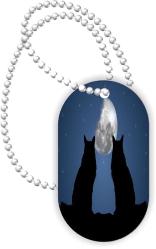Island Gifting - Black Silhouettes - Black Cats - Aluminum Dog Tag Necklace Pendant with Ball Chain