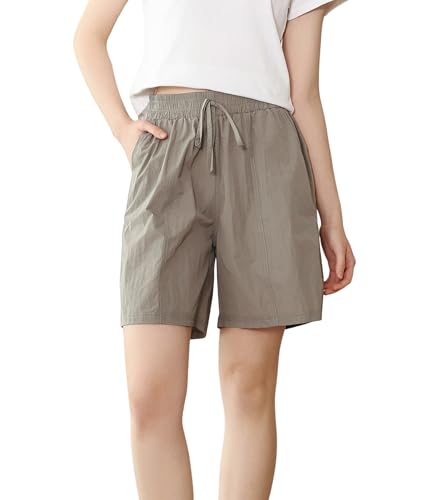 Pantalones Cortos de Verano para Mujer – Shorts Casuales de Secado rápido con Bolsillos, Ligeros y Transpirables (LY180-Coffee, S-M)