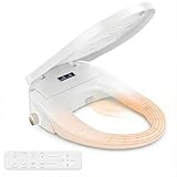 Smart Heated Toilet Seat for Short V-Shaped Toilets – Bidet Warm Water Wash, Self-Cleaning Nozzle, Warm Air Dryer, Deodorizer, Soft-Close Lid, LED Night Light & Remote Control, Easy Install