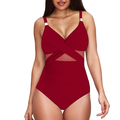 Genérico Bañador Negro Mujer Push Up Traje de Baño Traje de Baño Metal Adelgazante Total Trajes Malla Bañador Vientre Plano Mujer Bikinis Natacion (Red,S)