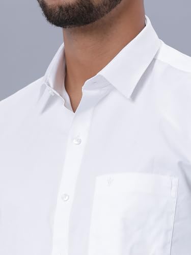 Image of RAMRAJ COTTON Men's Full Sleeve Shirt with 1 /2 Inch Gold Jari Border Dhoti