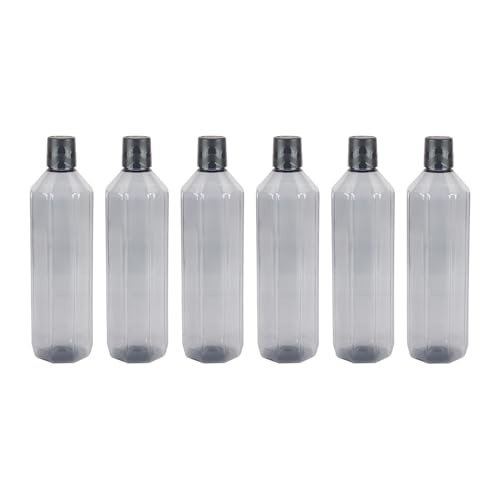 Image of PEARLPET Gemini BPA-Free Plastic Water Bottle Set |Lightweight, Leak-Proof & Freezer Safe - Pack of 6 (1000ml Each), Grey