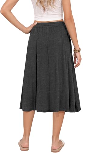 Image of MLXSJ Women's Midi Skirt Summer Flowy Casual Skirts with Pockets S-3XL | Elastic High Waisted
