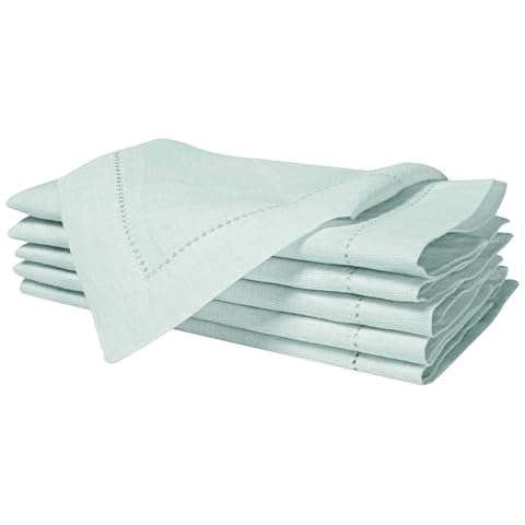 BEDDING CRAFT Set of 4 Hemstitch Pastle Blue Cloth Dinner Napkins 100% Linen - Soft Durable Washable -Ideal for Events Wedding Christmas Thanksgiving Newyear-Perfect Everyday Use Table Linen 18x18. Cover