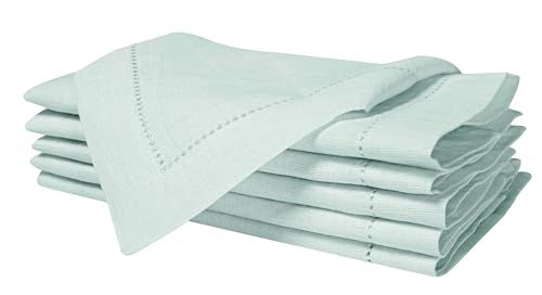 BEDDING CRAFT Set of 4 Hemstitch Pastle Blue Cloth Dinner Napkins 100% Linen - Soft Durable Washable -Ideal for Events Wedding Christmas Thanksgiving Newyear-Perfect Everyday Use Table Linen 18x18.