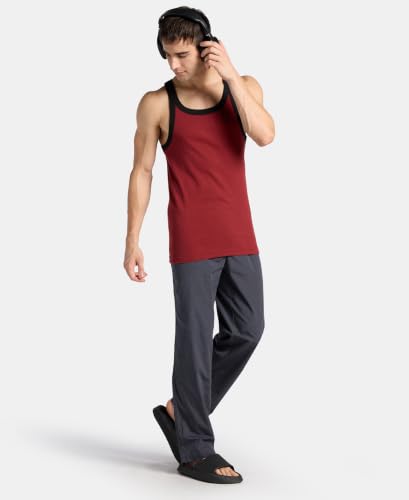 Image of Jockey US27 Men Super Combed Cotton Rib Square Neck Gym Vest Pomegranate Melange & Black XXL