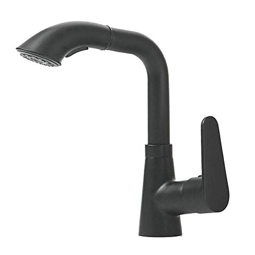 Mitigeur de lavabo avec douchette extractible en laiton noir pivotant à 360