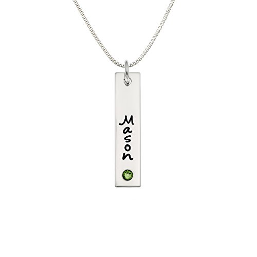 AJ's Collection Personalized Rectangle Nametag Sterling Silver Necklace With Birthstone Setting...