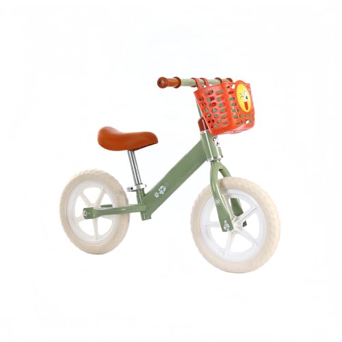 ペダルなし自転車 2-6歳 キックバイク 12インチ 子供用 軽量 コンパクト 高さ調節可能 安全設計 贈り物 (車用バスケット付き,グリーン)