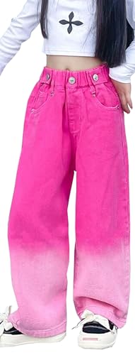 Girls Candy Colored Jeans Elastic Waist Wide Leg Denim Pants Kids Gradient Color Jeans Trousers