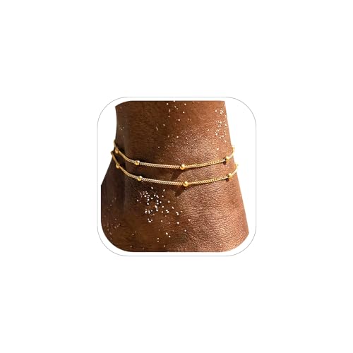 Image of FOCALOOK 14K Gold Plated Anklets for Women Waterproof Plus Size Ankle Bracelet 8.5-10.5 Inch Adjustable Mariner /Figaro /Flat Snake /Cuban Link Chain Anklet Jewelry for Summer Beach Holiday