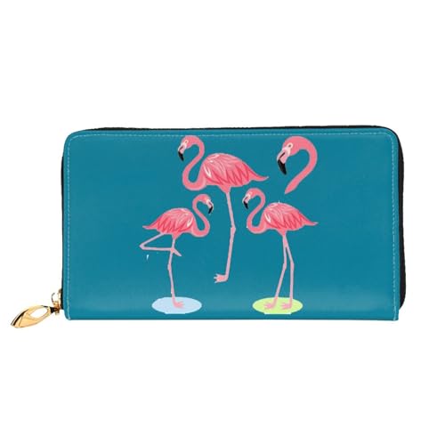 Portefeuille en cuir flamants roses zippé pour femme pratique
