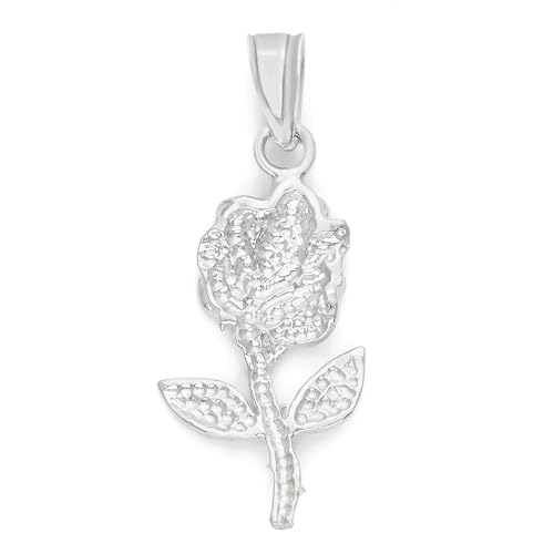 Solid 14k White Gold Rose Pendant - Romantic Symbol Jewelry3