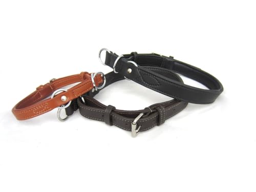 PS Pferdeartikel Flaches Hundehalsband aus Leder mit Zugstopp - Nappaleder gepolstert Größe M/L Cognac-Hazelnut