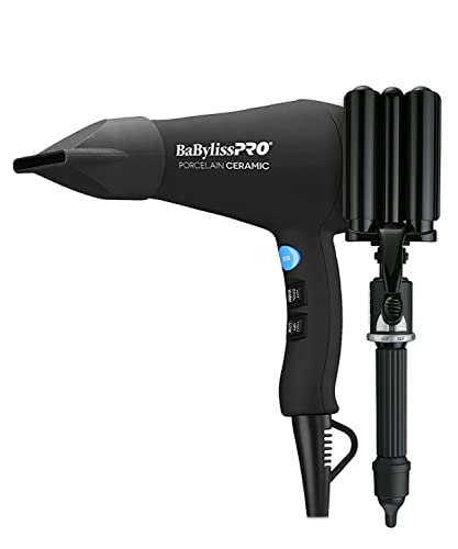 BaBylissPRO Porcelain Ceramic Triple Barrel Waver and Professional Dryer Prepack