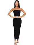 Floerns Women's Sleeveless Tube Top Sexy Strapless Bodycon Maxi Club Dress Black Petite S