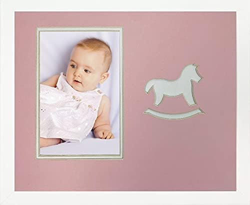 Children's Rocking Horse Infant Girl White Wood Photo Frame 8x10 Holds 4x6 Photo