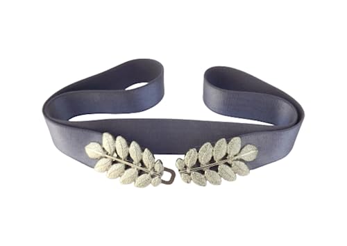 Gray Elastic Silver Grecian Leaf Waist Belt For Women, Size XS to 3XL