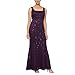 S.L. Fashions Women's Long Sequin Lace Fit and Flare Mother of The Bride Dress with Jacket (Petite & Regular Sizes), Eggplant, 10P