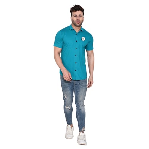Image of Geum Men's Casual Shirt with Graphic Print | Short Sleeve Button-Down Shirt for Casual & Streetwear Look | Cotton Blend Slim Fit Shirt