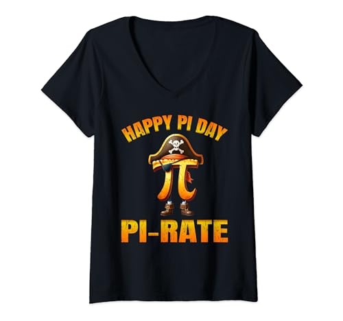 Damen Retro Happy Pi Day PI-RATE Tee Math Geek Pirate Lover Gifts T-Shirt mit V-Ausschnitt