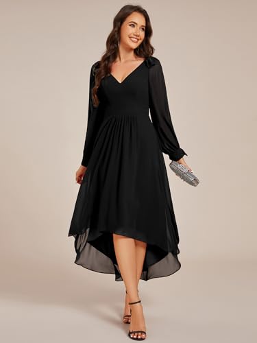 Ever-Pretty Women's Chiffon Formal Dress Long Sleeve Ruched High Low Midi Length A Line Bridesmaid Dresses 022693