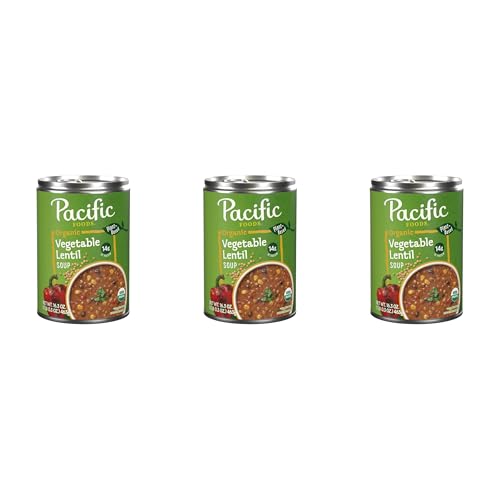 Pacific Foods Organic Vegetable Lentil Soup, Plant Based, 16.3 oz Can (Pack of 3)