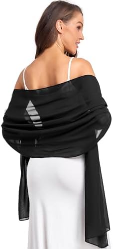 Soft Chiffon Scarfs Shawls and Wraps for Evening Dresses Wedding Shawl Wraps Bridal Scarve for Women Black,one size.