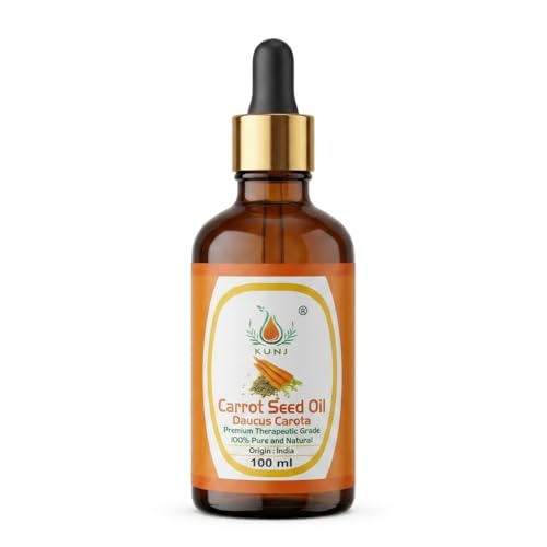 Image of KUNJ Carrot Seed Oil 100ml | 100% Pure & Natural Cold Pressed Oil | Undiluted Beauty Oil for Glowing Skin, Face Nourishment, Skin Hydration & Daily Skincare Use