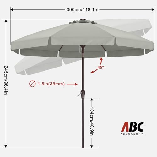 Image of ABCCANOPY 10ft Scalloped Patio Umbrella, Outdoor Table Umbrella with Tilt and Crank, Fiberglass Ribs Deck Umbrella for Patio, Pool, Garden, Picnic (Light Gray)