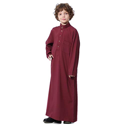 XINNI Long Sleeve Stand Collar Arabic Thobe Islamic Caftan with Pockets for Boy3