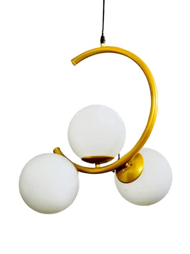 Image of 3-Light Pendant Golden Frosted Glass Hanging Ceiling Lamp for Bedroom, Living Room, Hallway and Home Decoration- Without Bulb(AC)