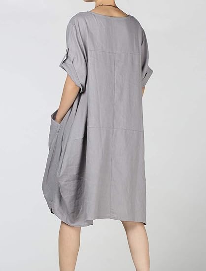 Image of LaovanIn Women's Plus Size Tunic Dress Summer Cotton Linen T Shirt Knee-Length Dresses