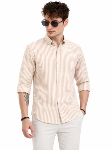 Image of Youth First Men's Cotton Blend Casual Shirt | Regular Fit Solid Full Sleeve Button Down Collared Shirts | Comfortable Formal Office Business Casual for Men