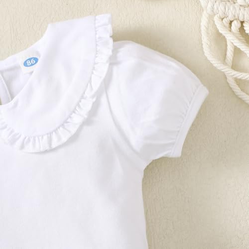 Image of Magic Park 12M-14Y Toddler Short Sleeve T-Shirt Girls Ruffle Blouse Kids Solid Color Tee Casual Tops Holiday Clothes