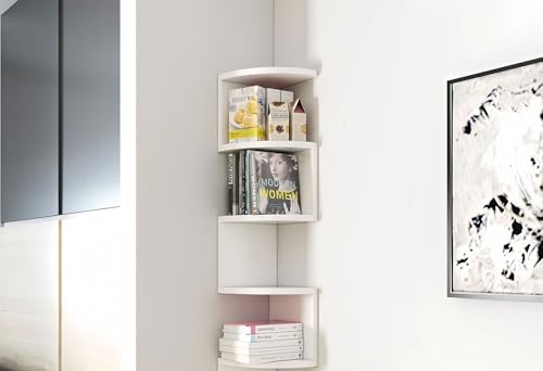 FRAWENLECO Eckregal ohne Bohren, Wandhalterung, 5-stöckiges schwebendes Eck-Bücherregal mit Haken, platzsparendes Zick-Zack-Pflanzenregal für Schlafzimmer, Wohnzimmer, Badezimmer, Home Office