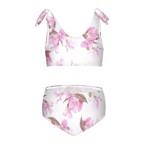 Girls Pink Red Apple Flowers Pattern Swimsuit Two Pieces Bikini Set Bathing Suits Swimwear Crop Top Swimsuit Set