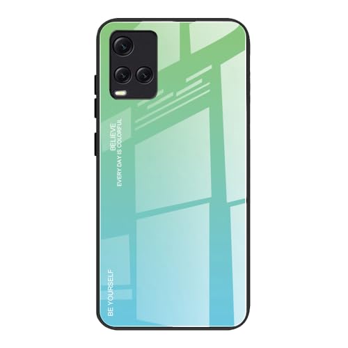 Dedux Funda para Vivo Y21s / Vivo Y21 / Vivo Y33s, Carcasa Degradado de Color Vidrio Templado Anti-rasguños Funda, TPU de Silicona Suave Case Cover (Verde)
