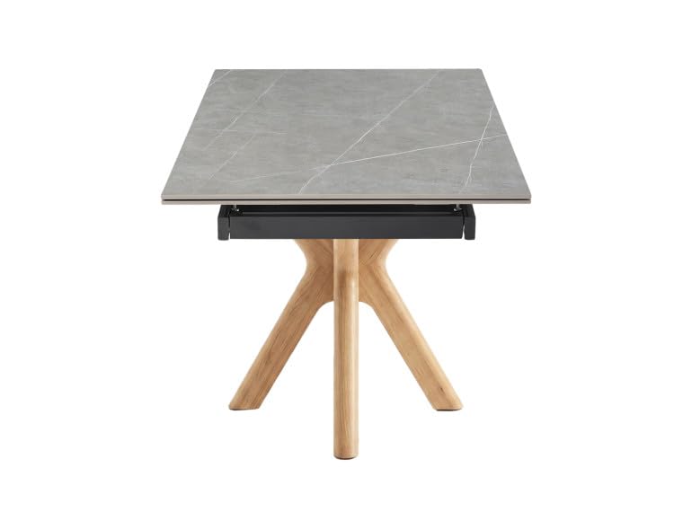 Belhome Table Extensible céramique Gris laqué 180/260cm Pieds métal - UNIK