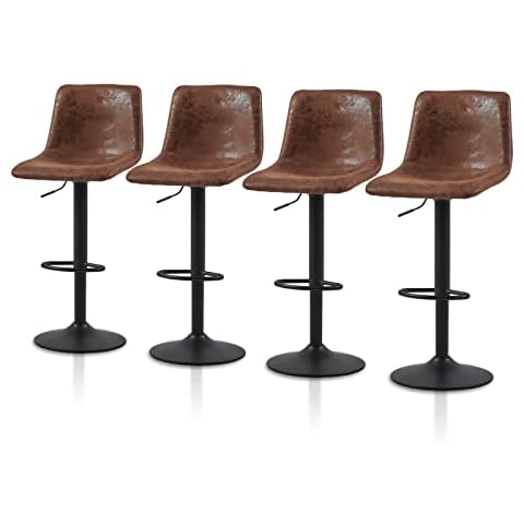 Bar Stools Set of 4 Swivel Stools Upholstered Leather Seat, Adjustable Swivel Gas Lift, Metal Matt Base & Footrest Breakfast Bar Stools Bar Chairs for Home Kitchen Dining Pub Bar Salon Island Brown Cover