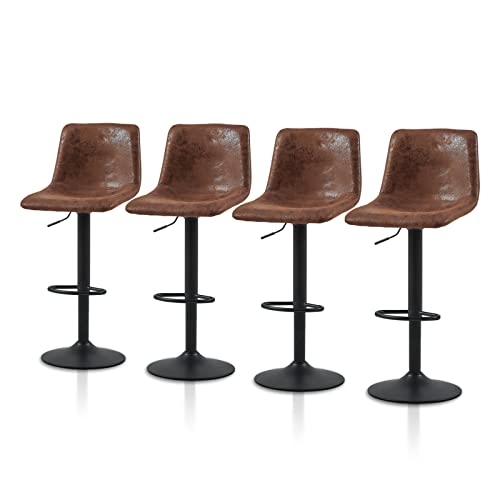 2er-Set Barhocker HWC-O84, Barstuhl Drehhocker Industrial Höhenverstellbar, Kunstleder Metall ~ Braun-schwarz Von