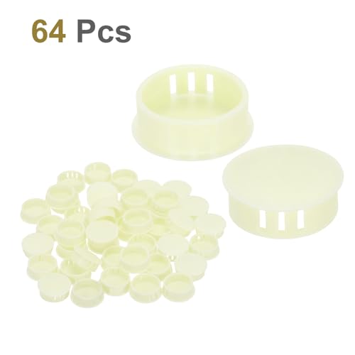 Image of MECCANIXITY 64PCS 28mm(1 3 /32 inch) Cream White Plastic Hole Plugs, Flush Type Panel Hole Plugs Insert End Caps for Locking Hole Tubes Furniture Cabinet