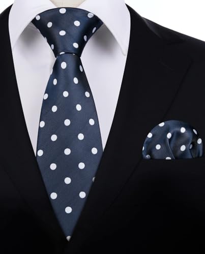 HISDERN Polka Dot Ties for Men Classic Silk Ties and Pocket Square Formal Business Necktie Handkerchief Wedding Party