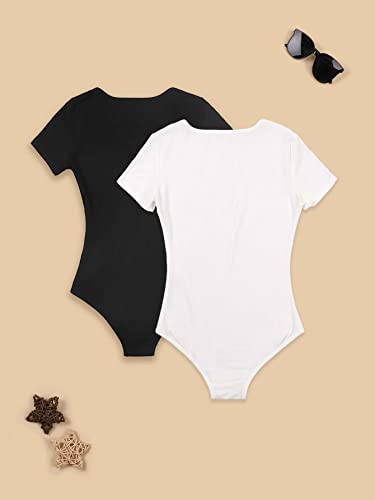 Milumia Girl 2 Pack Scoop Neck Short Sleeve Bodysuit Rib Knit Fitted Casual T Shirts2