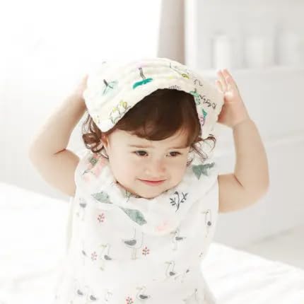 Image of Premium Muslin Baby Burp Cloths - Ultra Soft & Absorbent, 6 Layers for Newborns & Infants - Pack of 5 /10 - Baby Essentials for Baby Feeding (White Printed, Pack of 10)