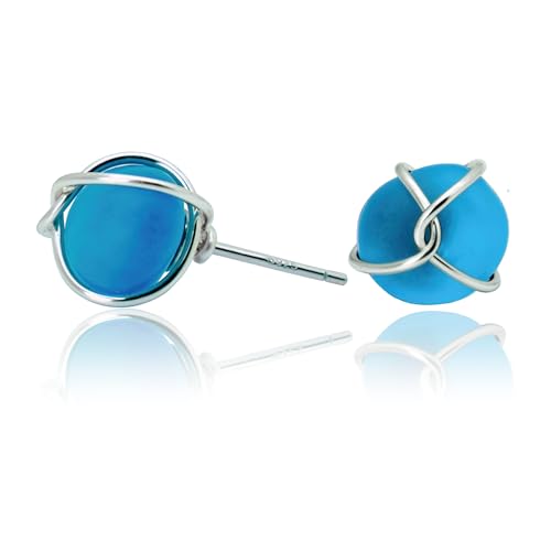 Image of PEPELUALI Sea Glass S925 Silver Stud Earrings Jewelry Beach Glass Earrings Weddings Valentine Birthday Gift For Her Ocean Earrings Gift for Women (Cornflower Blue)