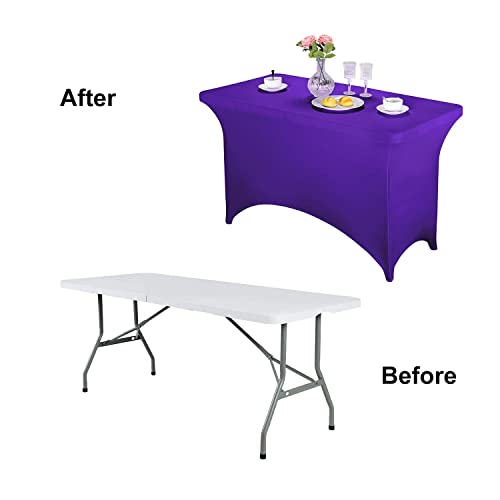 Image of FORLIFE 2Pack Spandex Table Covers,Fitted Tablecloth for Rectangular Tables, Stretch Patio Table Covers, Universal Spandex Table Cover for Wedding, Banquet, Party (4ft, Purple)